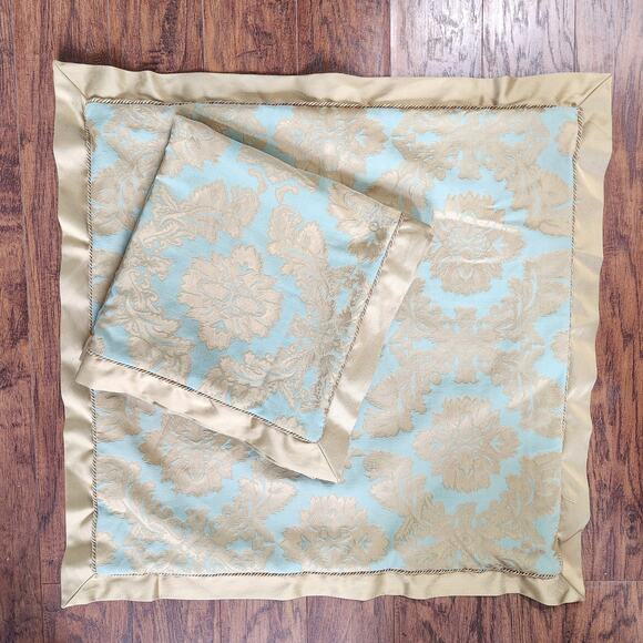 Waterford 2 Pc Set Damask Euro Pillow Case Cover 30x30 Gold Blue Regency Luxe - Picture 1 of 10